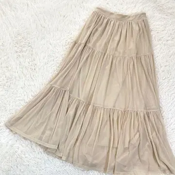 ZARA 자라 티어드 플레어 메쉬 롱 스커트 하늘하늘 베이지