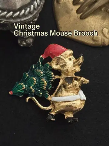 빈티지 크리스마스 마우스 브로치