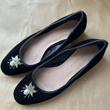 ZARA 플랫 펌프스 블랙 벨로아 24.0cm 38