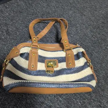 스트라이프 뜨개질 토트백