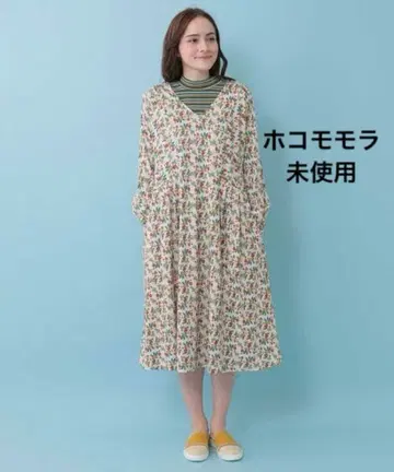 미사용 호코모모라 플라워 부케 티셔츠 롱 원피스 꽃무늬 긴팔