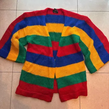 레인보우 스트라이프 니트 가디건 레인보우 컬러