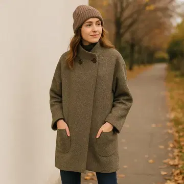 FLOR FINA 망토 코트 9AR 여성용 울 혼방 브라운