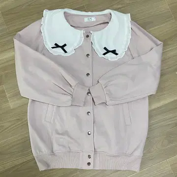 프릴 카라 부착 블루종 점퍼 백 프린트 L 사이즈