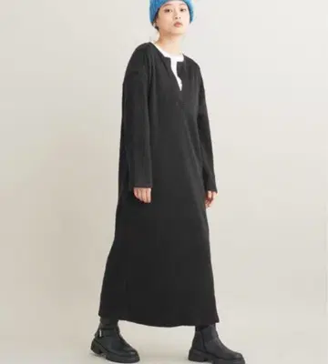 beauty&youth 울 v 니트 롱 원피스 긴팔