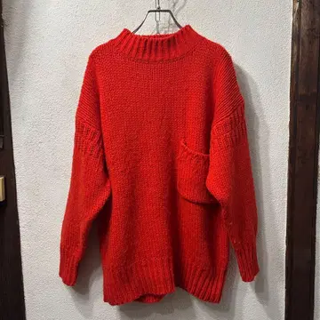 90s 00s 빈티지 구제 의류 레어 빨간색 오렌지 하이넥 니트 스웨터