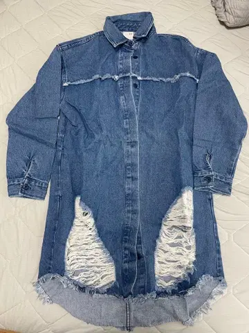 FLOVE 프린지 데님 롱 셔츠