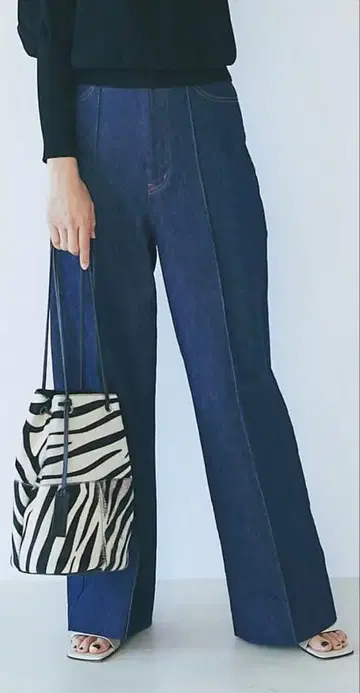 CURRENTAGE 카렌테이지 하이웨스트 와이드 데님 블루 S