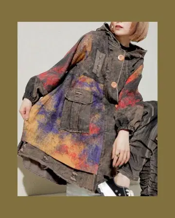 니트 & 데님 콤비 코트 빈티지풍 자켓 안감 없음