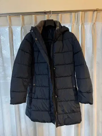 네이비 충전솜 코트 롱 기장