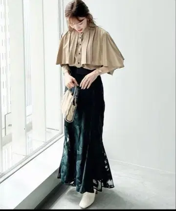 COCO DEAL/리프 레이스 머메이드 롱 스커트