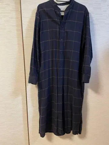 새상품급 무인양품 기모 플란넬 스탠드 카라 롱 기장 셔츠 남녀 공용