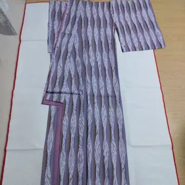 코몬 기모노 보라색과 화이트 스트라이프 워셔블 기모노