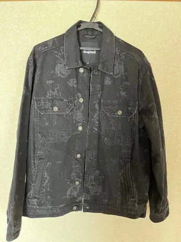 블랙 프린트 데님 자켓