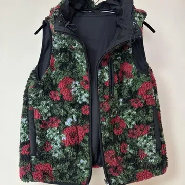슈퍼 하카 꽃무늬 플리스 후드 부착 리버서블 베스트