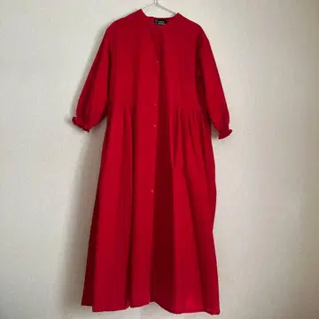 펠리시모 Live in comfort 빨간색 셔츠 원피스 긴팔 포켓 포함