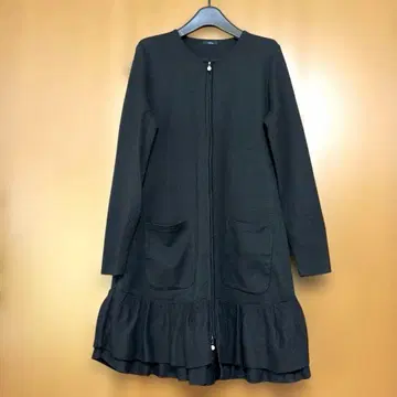 밑단 프릴 펄 더블 집업 롱 가디건 블랙