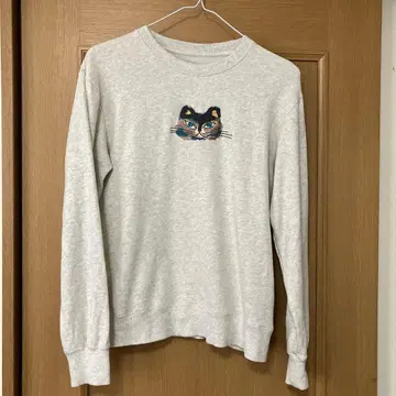 graniph 고양이 자수 맨투맨 그레이