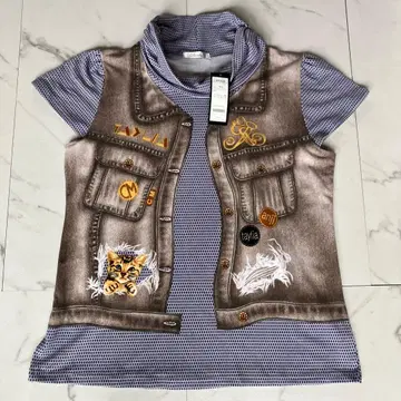 택 포함 새상품 Dorea 포켓 부착 호랑이 프린트 반팔 T셔츠