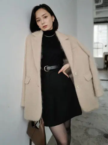 anuans 모헤어 샤기 테일러드 자켓