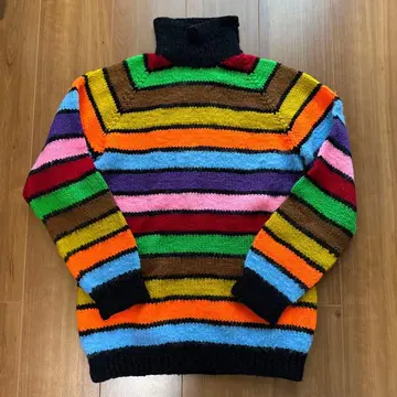 빈티지 구제 의류 컬러풀 보더 터틀넥 니트 스웨터