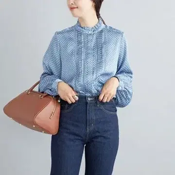 SHIPS 도트 솔리드 프릴 핀턱 레이스 블라우스