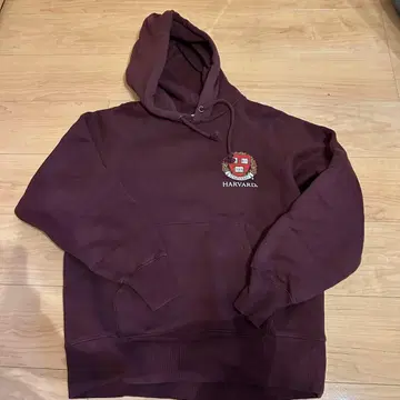 GU 하버드 대학 로고 헤비 웨이트 후드 맨투맨 보르도