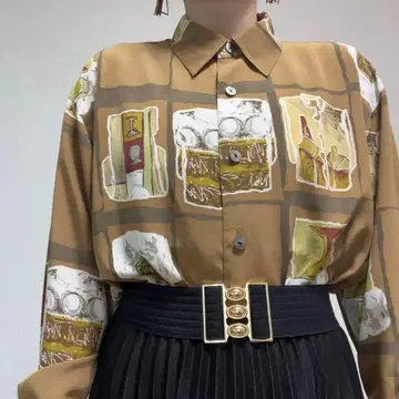 브라운 계열 아트 패턴 레트로 루즈핏 빈티지 패턴 셔츠