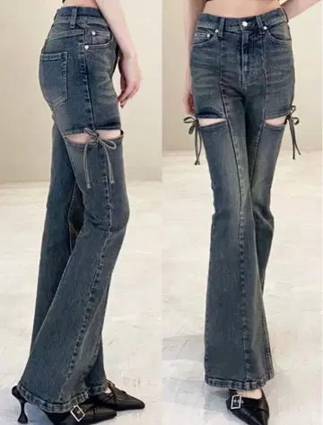 [ 미개봉 새상품 ] 리젝시 컷 아웃 리본 데님 팬츠 L