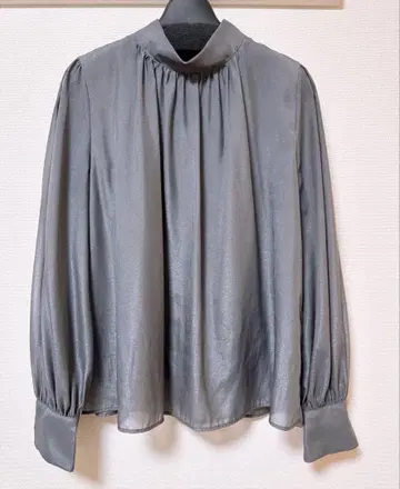 NATURAL BEAUTY BASIC 하이넥 볼륨 시어 블라우스