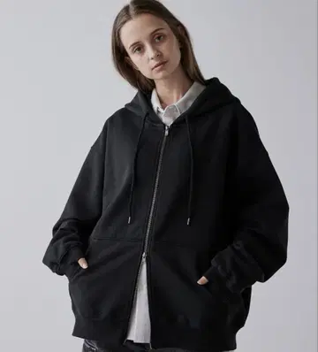 [ CLEL ] 헤비 웨이트 로고 자수 풀 집업 후드티 블랙