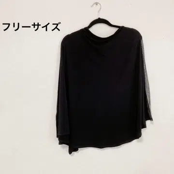블랙 오부소매 메쉬 디자인 탑스 [프리 사이즈] 여성 중고 의류