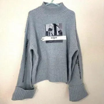 AMERI 샘플 울 빈티지 하이넥 니트 사진 스카이블루