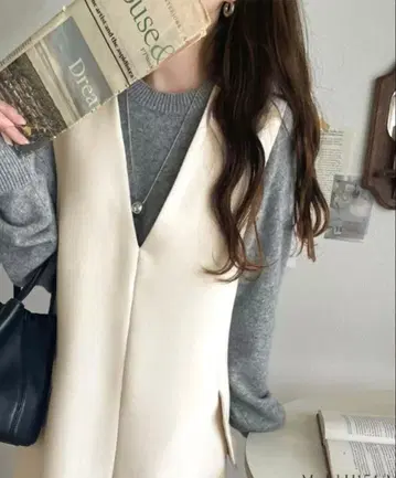 [ 새상품 ] ClassicalElf V넥 백 슬릿 원피스 L 아이보리