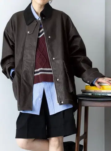 가죽 소재 자켓 블랙 브라운 FREE