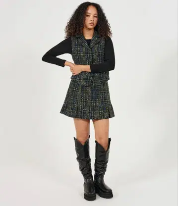 TINA: JOJUN 팬시 트위드 베스트 스커트 셋업