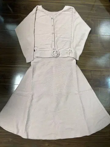 핑크 니트 원피스 허리 벨트 포함