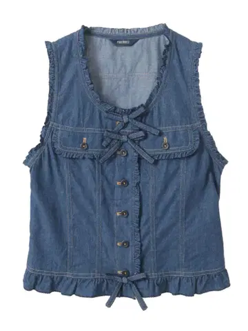 핑크하우스 프릴 사용 데님 베스트 새상품