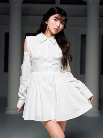 Darich 오픈 숄더 셔츠 원피스