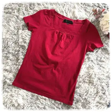 [언타이틀] 스퀘어 넥 티셔츠 레드 계열 코튼 스트레치 2