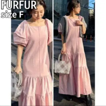 FURFUR 퍼프 슬리브 분또 원피스 핑크 프리 맥시 길이 플레어