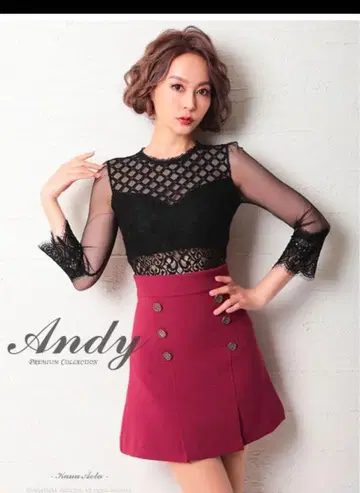 Andy 레이스 탑 와인 레드 드레스