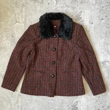 레어 80s 빈티지 일본제 옷깃 퍼 믹스 트위드 자켓 L