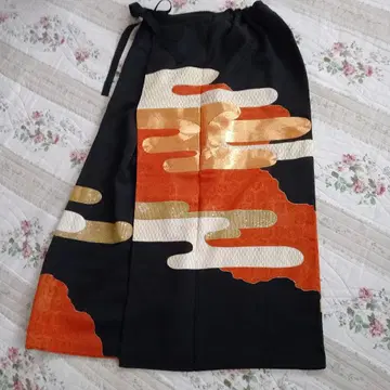 블랙 기모노 리메이크 랩 스커트 (구름 무늬)