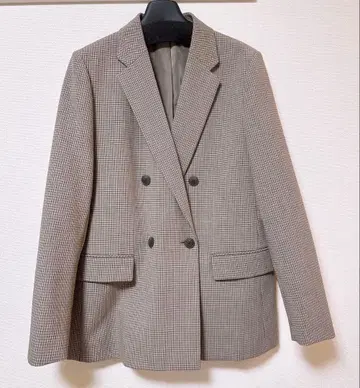 유니클로 더블 자켓 브라운 (체크)