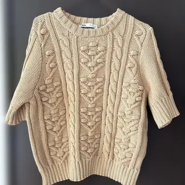 ZARA 베이지 케이블 니트 반팔