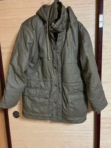 올리브색 모즈 코트 후드 부착