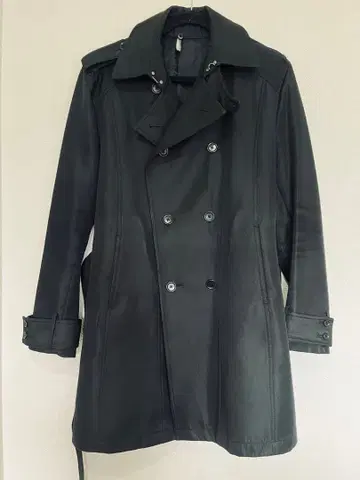 시맨틱 디자인 블랙 M 더블 브레스트 트렌치코트