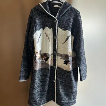 후드 부착 자수 롱 코트 그레이 계열