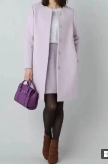 연보라 라벤더 롱 코트 울 혼방